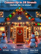 C7 LED Multicolor Christmas Lights 25Ft Outdoor Vintage String Lights with 27 Multicolor LED Bulbs, Connectable Xmas Tree Lights for Xmas Backyard Carnival Patio Wedding Holiday Decoration