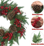 22’’ Artificial Christmas Wreath Norfolk Pine Wreath for Front Door with Pine Needles Red Berries Big Pinecones Christmas Decorations for Winter Farmhouse Wall Indoor Outdoor Home Holiday Xmas Decor