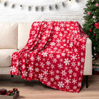 PAVILIA Christmas Throw Blanket | Red Snowflake Christmas Fleece Blanket | Soft, Plush, Warm Winter Cabin Throw, 50x60 (Red/White Snowflake)