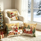 Ni-JASW Rustic Farmhouse Christmas Throw Pillow Covers 18x18 inch Set of 4, Snowy Church Santa Snowman Cushion Cases for Couch Sofa Bed Holiday Decor
