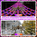 Halloween Spider Web Lights Giant Spider, 16.4Ft 450 LED Lighted Spider Web with with 8 Lighting Modes Waterproof & Timer for Indoor Outdoor House Haunted Yard Decor,Purple&Orange