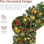 Best Choice Products 48in Pre-Lit Christmas Wreath w/Berries & Pinecones, Large Artificial Indoor/Outdoor Decor for Door, Mantel w/Red Bow, Plug-in