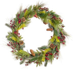 Red Co. 30” Light-Up Christmas Wreath with Pinecones & Evergreens, Battery-Operated LED Lights with Timer