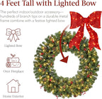 Best Choice Products 48in Pre-Lit Christmas Wreath w/Berries & Pinecones, Large Artificial Indoor/Outdoor Decor for Door, Mantel w/Red Bow, Plug-in