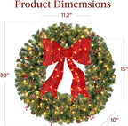 Best Choice Products 30in Pre-Lit Christmas Wreath w/Berries & Pinecones, Large Artificial Indoor/Outdoor Decor for Door, Mantel w/Red Bow, Plug-in
