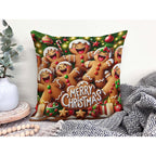 Jiaopenyou Throw Pillow Cover 20x20 Inch,Gingerbread Men Dancing Merry Christmas Decorated with Icing Candies Christmas Tree Throw Pillow Case,Home Decor Cushion Covers for Sofa Living Room Couch Bed