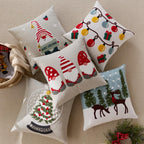 Farmhouse Christmas Pillow Covers 18x18 Set of 2, Xmas Embroidered Throw Cushion Cases with Festive Patterns for Rustic Home Holiday Decor (Gnome Trio White, 18" x 18" (Pack of 2))