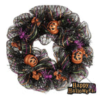 Huadanbor 24 inch Wreath, Halloween Wreath for Front Door, Halloween Spider Decor Pumpkin Skull Wreaths, Wall, Window, Garden and Offices Decor. (Black)