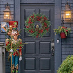 22’’ Artificial Christmas Wreath Norfolk Pine Wreath for Front Door with Pine Needles Red Berries Big Pinecones Christmas Decorations for Winter Farmhouse Wall Indoor Outdoor Home Holiday Xmas Decor