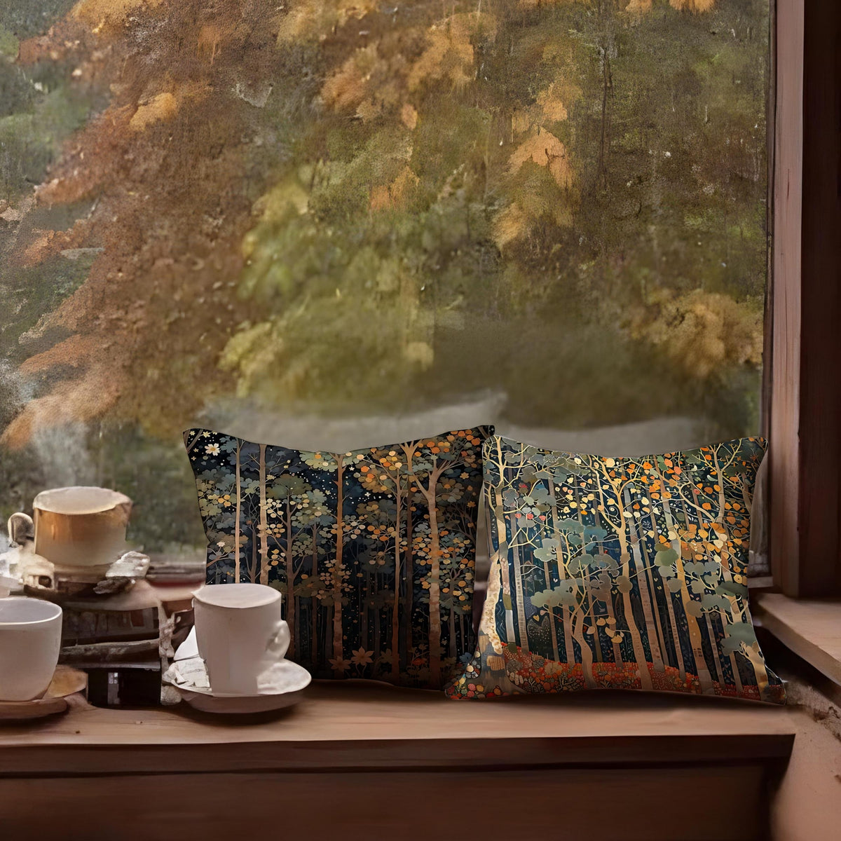 BUJSP Rustic William Morris Inspired Autumn Forest Decor Throw Pillow Covers 18x18 Set of 2, Vintage Botanical Nature Decorative Throw Pillow Covers for Home Bedroom Living Room,Fall Home Room Decor