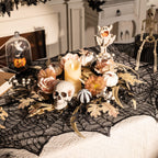 Valery Madelyn 18 Inch Halloween Wreath for Front Door with Lights, Pre-Lit Fall White Pumpkin Skull Wreath Pink Roses Halloween Decorations for Home Porch Table Centerpiece Party Holiday Autumn Decor