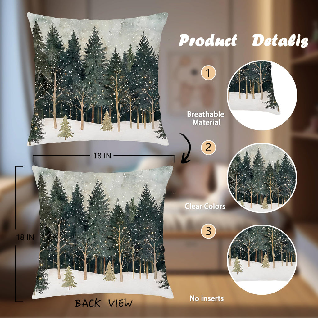 Nipil Christmas Forest Pillow Covers 18x18 Double-Sided, Farmhouse Christmas Decor, Xmas Winter Snowflake Forest Decorative Throw Pillow Cover for Home Living Room Bedroom Decor