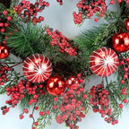 YULETIME 24" Mixed Berries Christmas Wreath - Artificial Holiday Wreath with Red & Purple Frosted Berries, Green Cypress Branches & Pine Needles