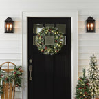 National Tree Company Pre-Lit Artificial Christmas Wreath, Green, Crestwood Spruce, White Lights, Decorated with Pine Cones, Berry Clusters, Frosted Branches, Christmas Collection, 24 Inches