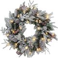 Large 28" D Pre-lit Christmas Snowy Artificial Pine Wreath w Super Big Pinecones, Succulents (35 LED Lights, 8 Flash Options) for Xmas Decor at Shop Home Front Door Living Room Wall Window (Battery)
