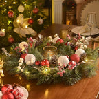 Valery Madelyn 24'' Pre-Lit Christmas Wreath for Front Door with Light, Large Lighted Outdoor Christmas Wreath with Red White Xmas Ball Norfolk Pine for Home Porch Fireplace Window Holiday Decor