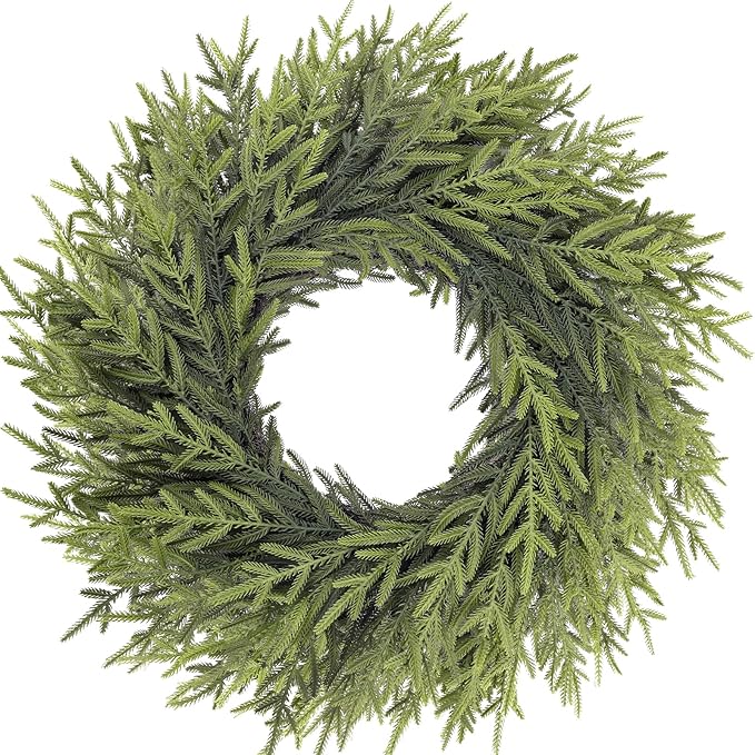 26 inch Norfolk Pine Wreath, Realistic Christmas Wreath for Front Door,Artificial Real Touch Green Wreath Greenery for Door Wall Windows Mantle Outdoor Christmas Decoration