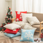 AFIRMLY 18x18,Cotton Christmas Blessing Throw Pillow Cover for Bed Sofa Cushion Car Snowflake Embroideried Pillowcases,1pair White