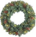FR Artificial Pre-Lit Fir Christmas Wreath Holiday Accent Decoration, Wintry Pine, Decorated with Pine Cones, with LED Lights Battery Operated for Door, Mantel - 20 Inch