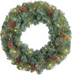 FR Artificial Pre-Lit Fir Christmas Wreath Holiday Accent Decoration, Wintry Pine, Decorated with Pine Cones, with LED Lights Battery Operated for Door, Mantel - 20 Inch