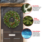 National Tree Company 24 in Unlit Frosted Berry Artificial Christmas Wreath, Christmas Decoration with 180 Tips, Pinecones, Green