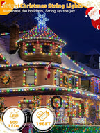600 LED 196 FT Christmas Lights, Waterproof Outdoor String Lights with Remote and Timer, Christmas Tree Lights with 8 Modes Dimmable, Fairy Lights for Holiday Decor (Multicolor)