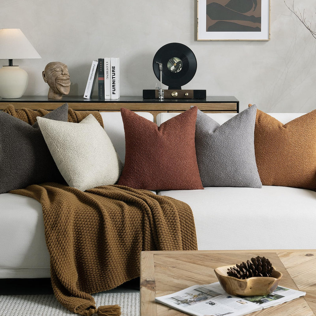 GRASiMOSY Fall Decorative Throw Pillow Covers 18 x 18 Inch, Set of 2, Thanksgiving Autumn Harvest Decor Boucle Cushion Pillow Cover for Couch Bedroom Sofa Living Room, Burnt Orange