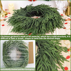 26 inch Norfolk Pine Wreath, Realistic Christmas Wreath for Front Door,Artificial Real Touch Green Wreath Greenery for Door Wall Windows Mantle Outdoor Christmas Decoration
