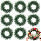 Zeyune Christmas DIY Green Wreath 14 Inch Artificial Christmas Wreaths Faux Plain Wreaths for Decorating Front Door Window Room Farmhouse Xmas Party Indoor Outdoor(Pine Needle,8 Pcs)