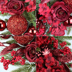 YULETIME 24" Christmas Wreath, Artificial Holiday Wreath with Baubles, Berries, Leaves, Spruce Branches, Snowy Pine Needles (Red Hydrangea)