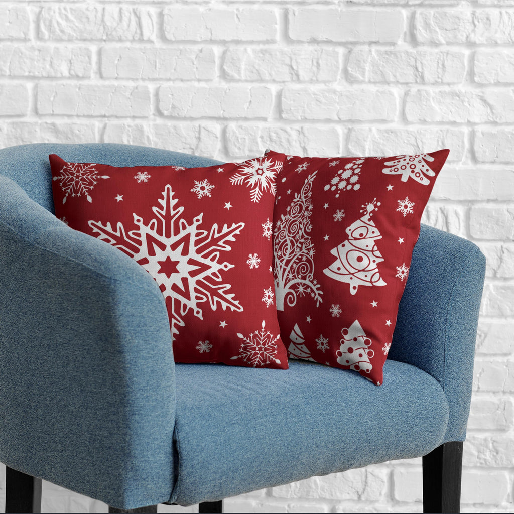 Kwlegh Red Christmas Pillow Covers 18x18 Winter Xmas Tree with Snowflakes Decorative Pillow Covers Set of 2 Holiday Cushion Case for Christmas Decorations Living Room Outdoor