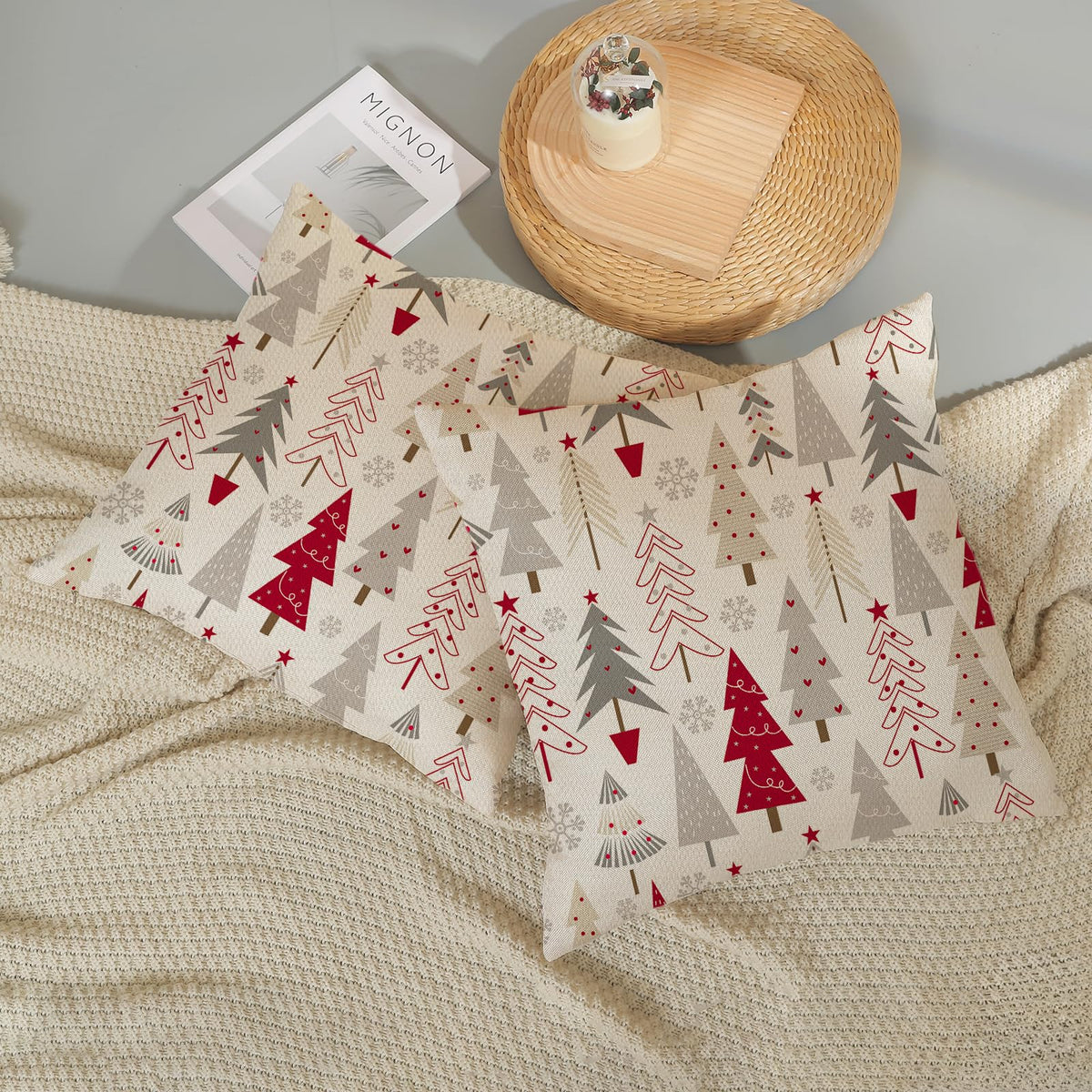 Christmas Pillow Covers 16x16 Set of 2 Christmas Decor Linen Pillowcase Geometric Colorful Christmas Tree Throw Pillows Winter Farmhouse Holiday Decorations Cushion Covers for Couch Home Sofa