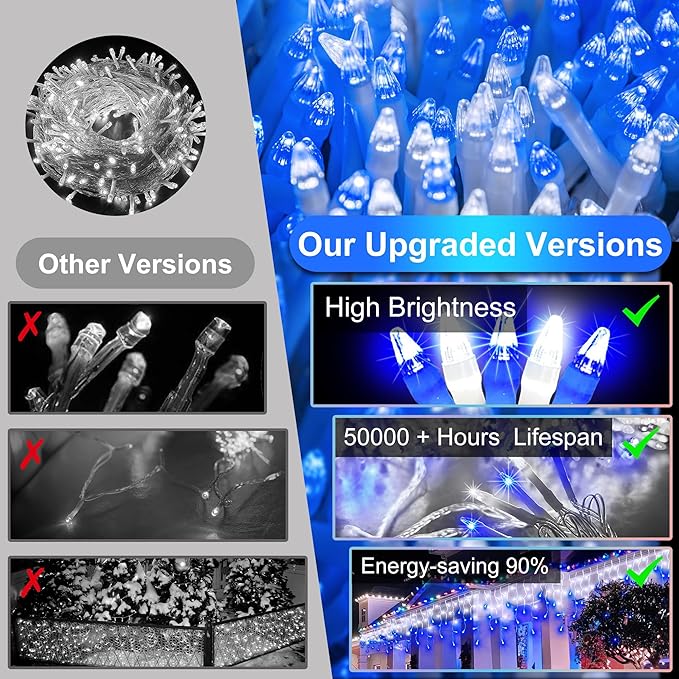 670 LED Christmas Lights Outdoor, 66ft Blue & White String Lights Indoor with 148 Drops 12 Modes, Dimmable Curtain Window Lights, Waterproof Twinkle Fairy Lights with Timer for Christmas Decorations