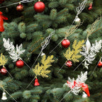 MCCVBFHH 60 Pcs Christmas Glitter Artificial Pine & Cedar Branches - Sparkly Stems Picks for Christmas Tree,Garland,Wreath,Holiday Party & Winter Home Decor