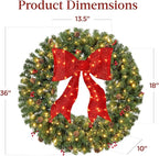 Best Choice Products 36in Pre-Lit Christmas Wreath w/Berries & Pinecones, Large Artificial Indoor/Outdoor Decor for Door, Mantel w/Red Bow, Plug-in