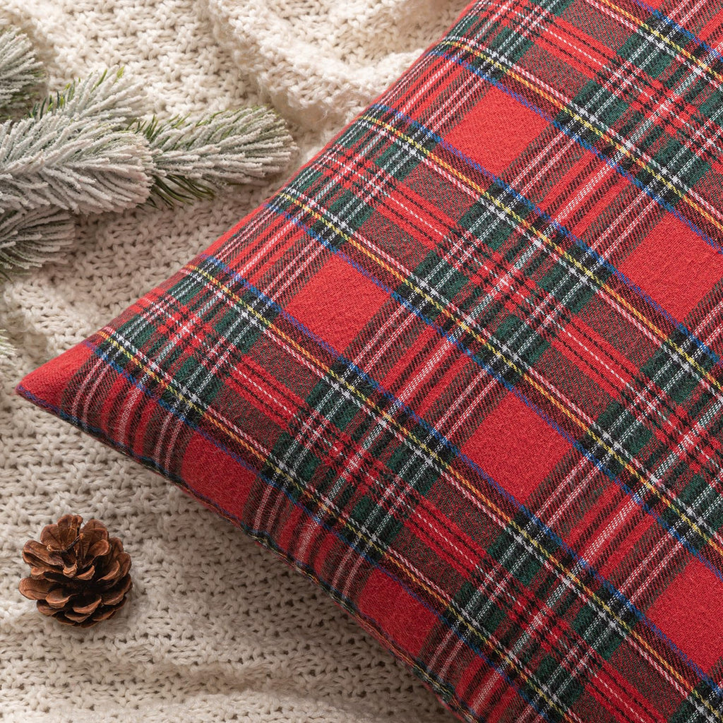 MIULEE Christmas Set of 2 Scottish Tartan Plaid Throw Pillow Covers Farmhouse Classic Decorative Outdoor Square Cushion Cases for Home Decor Sofa Couch 18x18 Inch, Red