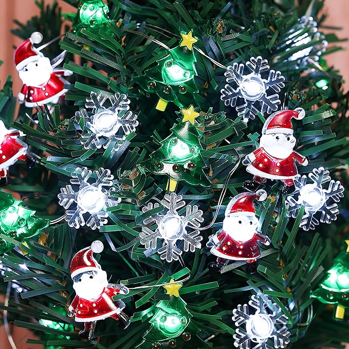 Christmas Lights Santa Snowflake Christmas Tree String Lights, 30 LEDs 10ft Battery Powered, Christmas Decorations Xmas Fairy Lights for Wreath Window Fireplace Tree Poster Board Home Decor