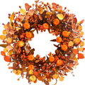 MAINGKAUNG Fall Wreath 22 Inch Fall Wreaths for Front Door Autumn Pumpkin Wreaths with Orange Eucalyptus Leaves and Berries for Indoor Outdoor Thanksgiving Harvest Festival Celebrations