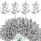 Watayo 45 Pcs Glitter Artificial Pine Needles- 10.6" Fake Foliage Pine Stems Picks- Silver Leaves Artificial Flowers Picks for Christmas DIY Garland Wreath Home Garden Decoration