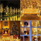 LAMPHOME 66ft Golden Christmas Decorative Mini Lights,200 LED Transparent Wire Fairy Starry String Lights Plug in,11 Lighting Modes, for Indoor Outdoor Xmas Tree Wedding Party Decoration (Yellow)