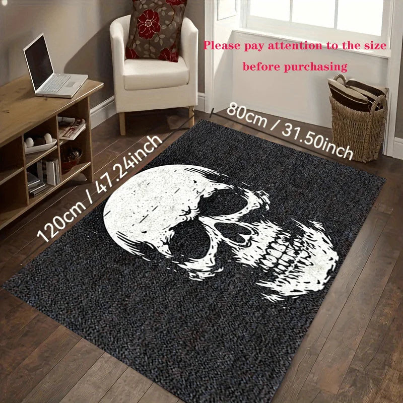 VIKAMA Halloween Horror Skull Carpet Door Mat Living Room Carpet Rug For Bedroom Black Floor Mat Anti-Fouling Dirt-Resistant