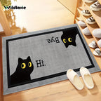 VIKAMA Welcome Mat Gray Outdoor Carpet Black Cat Carpet Crystal Velvet Non-Slip Mat Rug For Bedroom Living Room Carpet