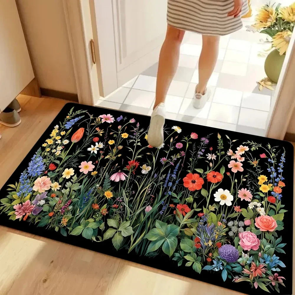 Spring Floral Printed Carpet Pink Floral Door Mat Bedroom Kitchen Living Room Porch Entrance Non Slip Carpet