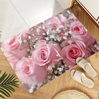 VIKAMA Fresh Pink Rose Non-Slip And Dirt-Resistant Carpet, Floor Mat In Entrance, Bathroom, Kitchen And Balcony Home Decoration.