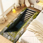3D Optical Illusions Stone Staircase Pond Runner Rug Funny Hole Home Decor Floormat Non-Slip Soft Carpet for Hallway Living Room